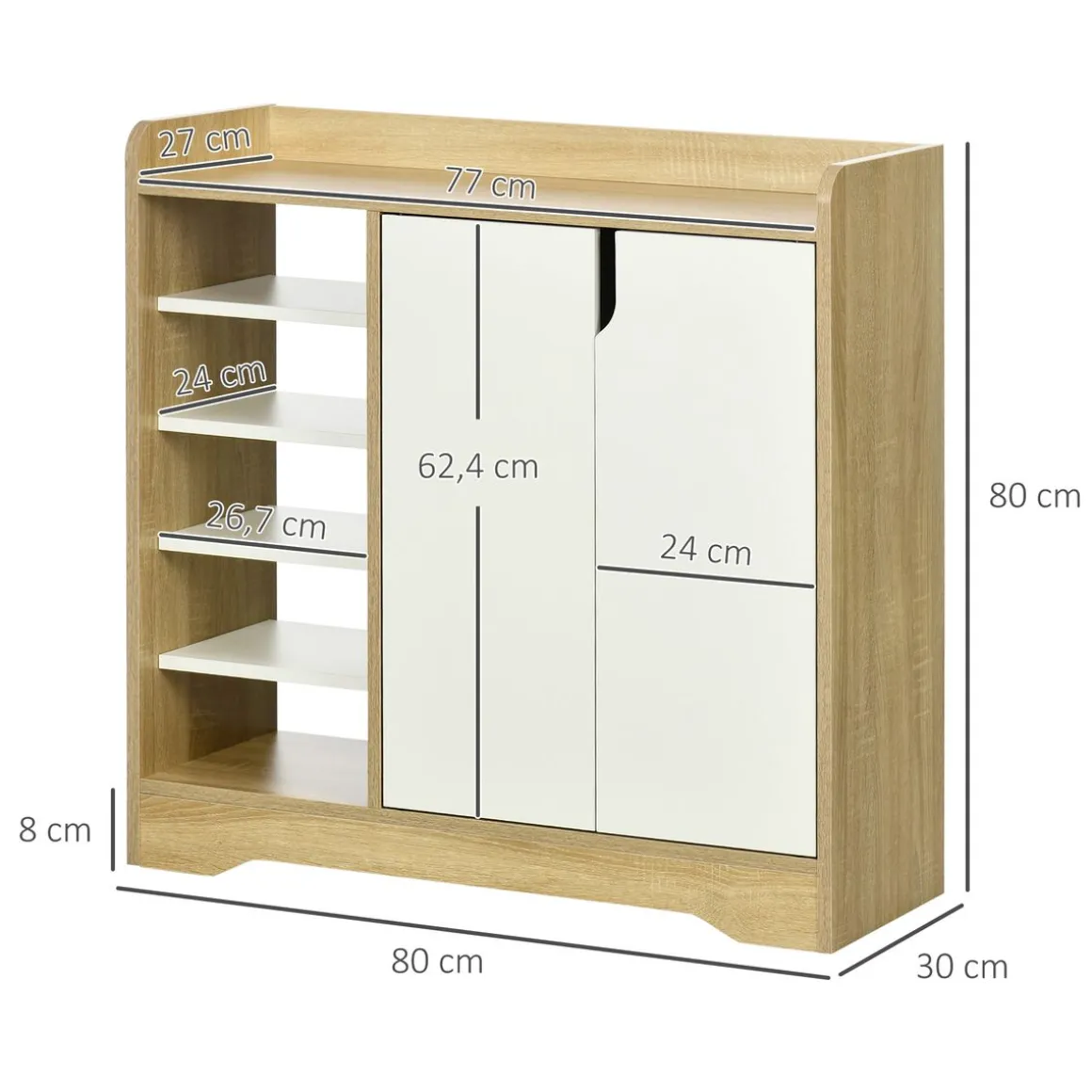Zapatero Kalos Homcom 2 puertas + 5 estantes 13 pares natural/blanco 80x80x30 cm
