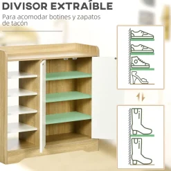 Zapatero Kalos Homcom 2 puertas + 5 estantes 13 pares natural/blanco 80x80x30 cm