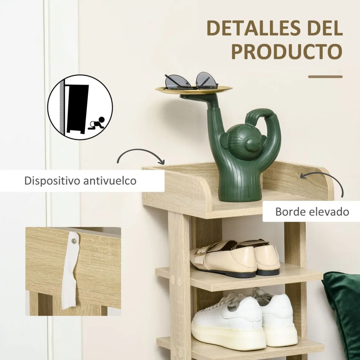 Zapatero Kaori Homcom 7 niveles 6 pares natural 104x32x30 cm