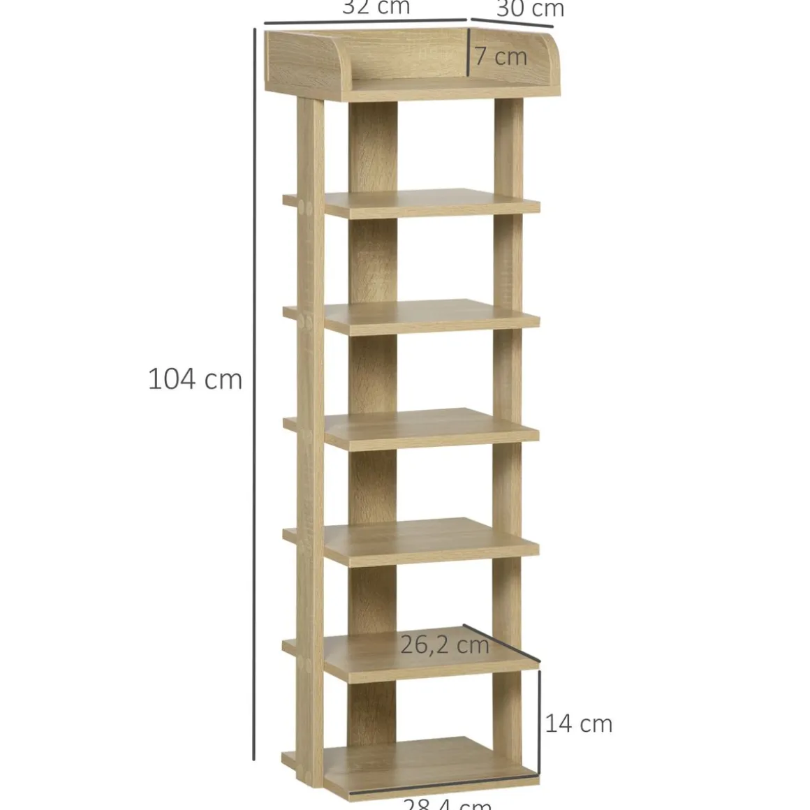Zapatero Kaori Homcom 7 niveles 6 pares natural 104x32x30 cm