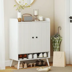 Zapatero Klein Homcom 2 puertas con baldas ajustables blanco 97x35x75 cm