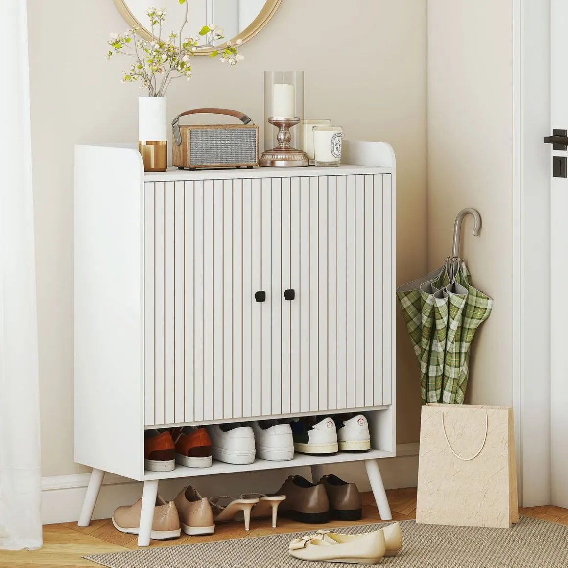 Zapatero Klein Homcom 2 puertas con baldas ajustables blanco 97x35x75 cm
