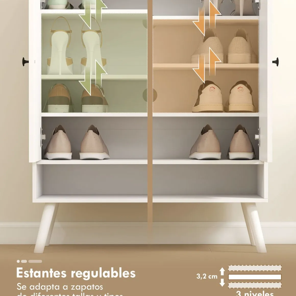 Zapatero Klein Homcom 2 puertas con baldas ajustables blanco 97x35x75 cm
