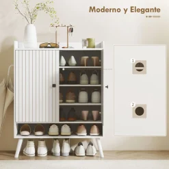 Zapatero Klein Homcom 2 puertas con baldas ajustables blanco 97x35x75 cm