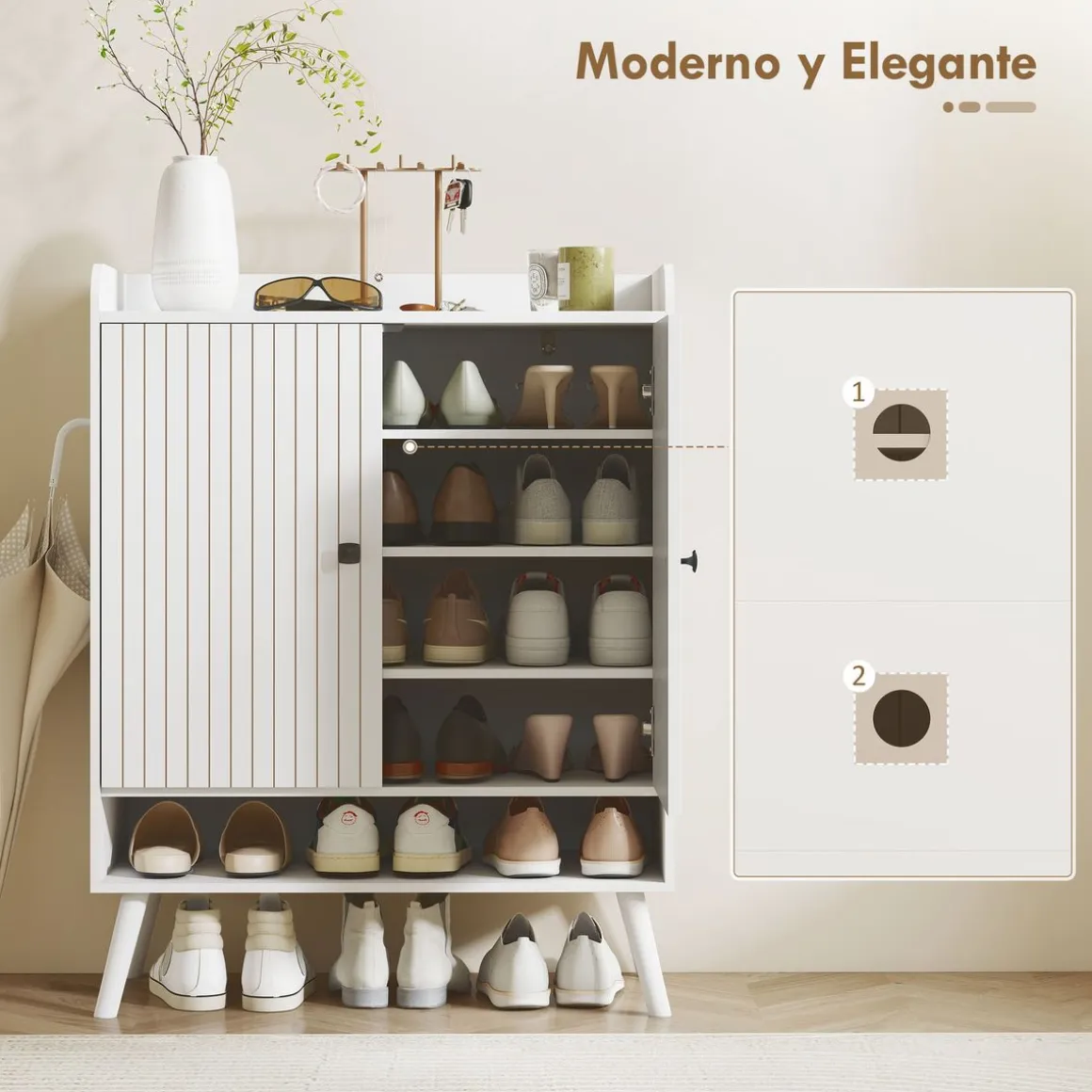 Zapatero Klein Homcom 2 puertas con baldas ajustables blanco 97x35x75 cm