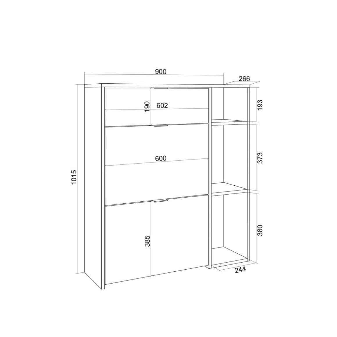 Zapatero Kroma 2 puertas + cajón + 3 estantes derecha 101,5x90x26,6 cm