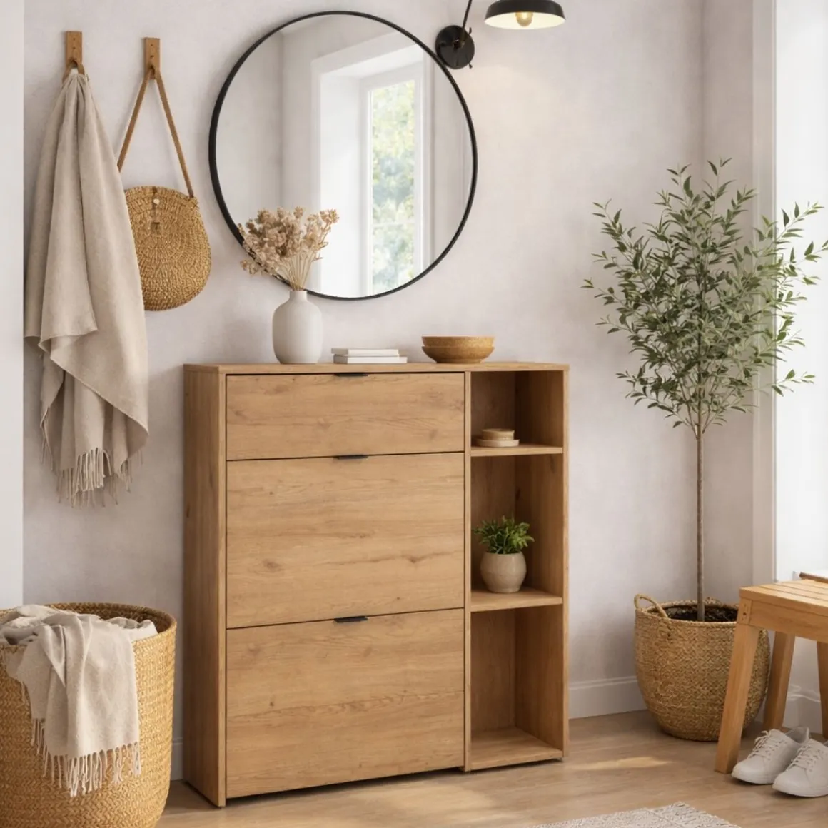Zapatero Kroma 2 puertas + cajón + 3 estantes derecha 101,5x90x26,6 cm
