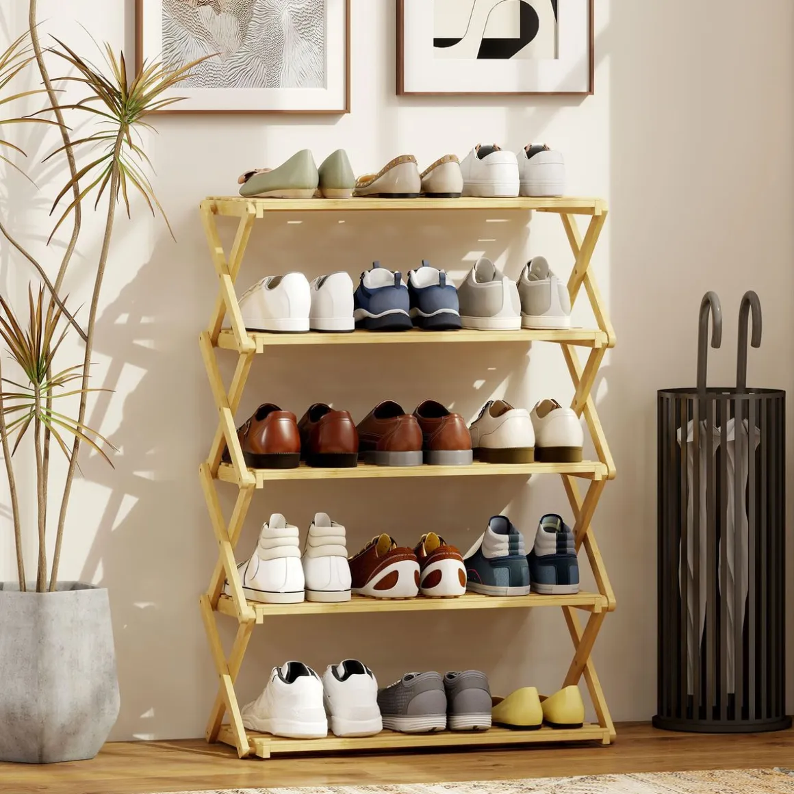Zapatero Leslie Homcom diseño plegable natural