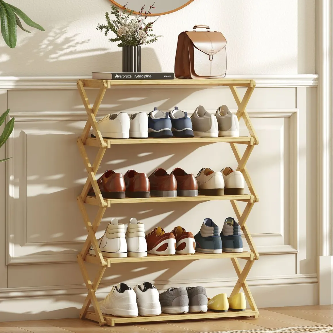Zapatero Leslie Homcom diseño plegable natural