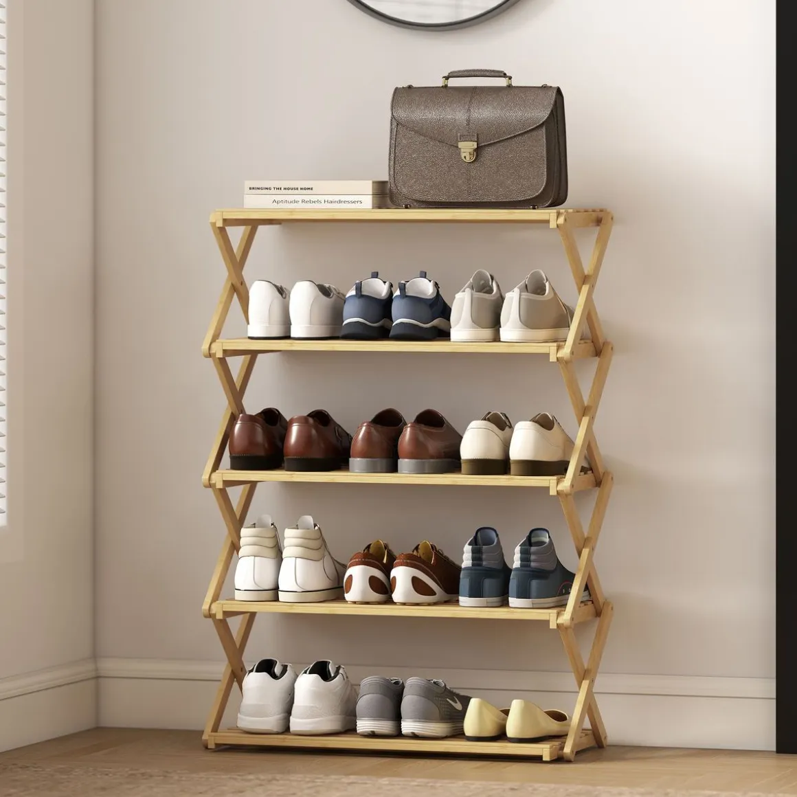 Zapatero Leslie Homcom diseño plegable natural