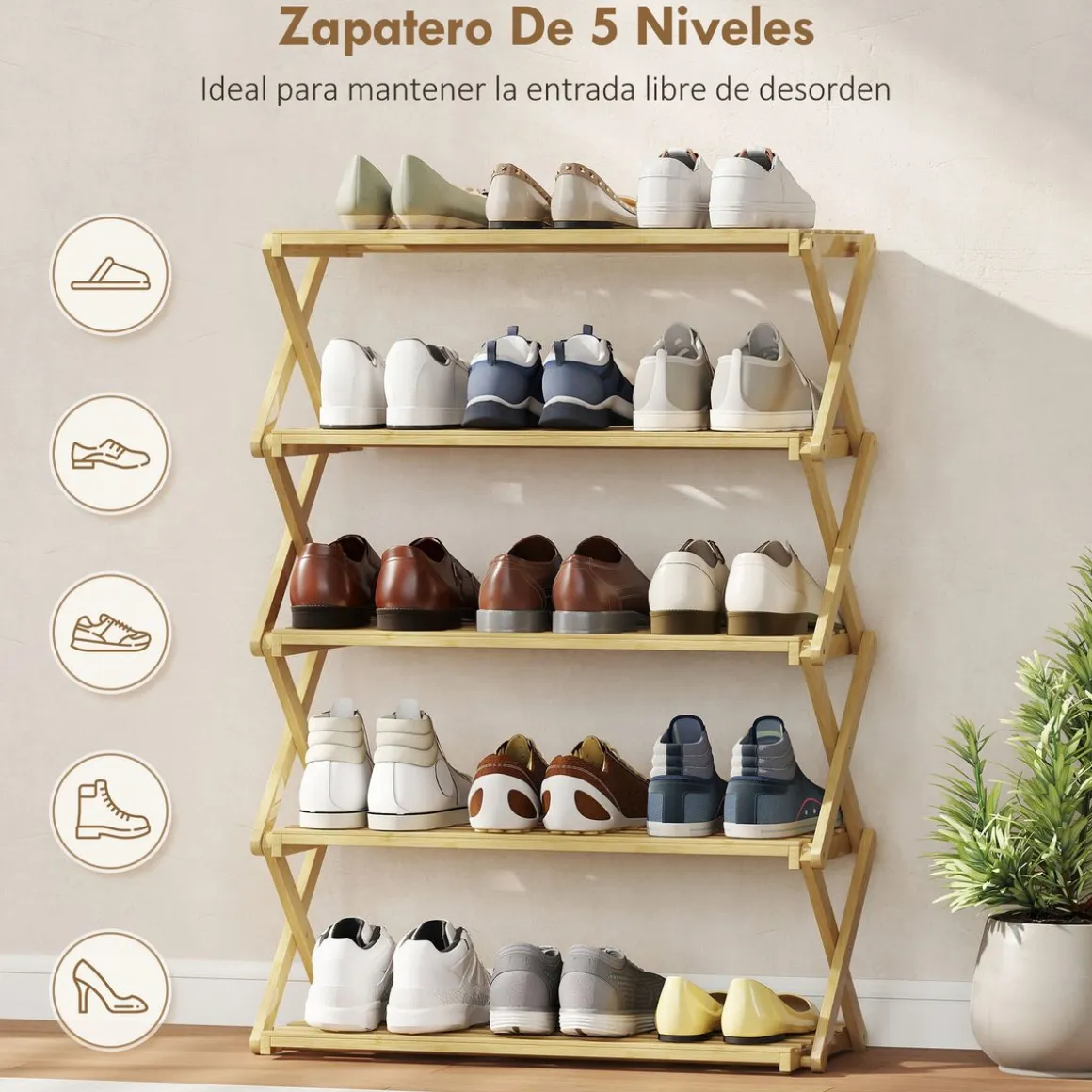 Zapatero Leslie Homcom diseño plegable natural