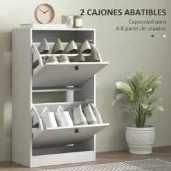 Zapatero Loir Homcom de 2 cajones blanco 85x47x26 cm