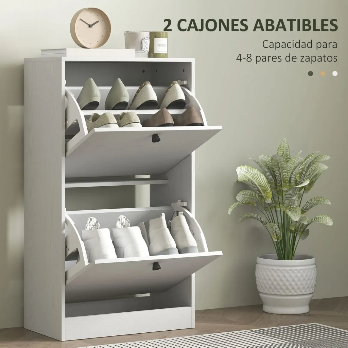 Zapatero Loir Homcom de 2 cajones blanco 85x47x26 cm