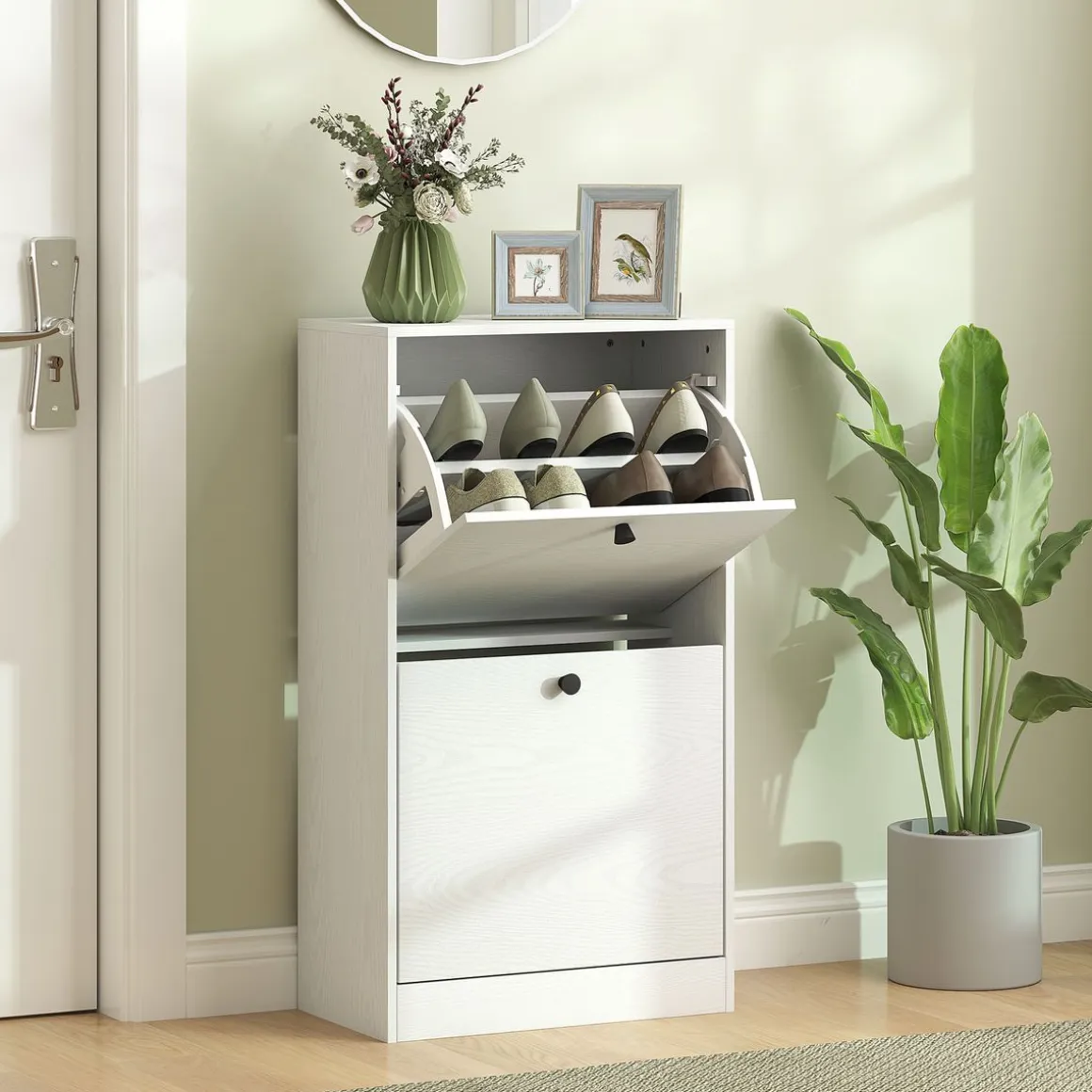 Zapatero Loir Homcom de 2 cajones blanco 85x47x26 cm