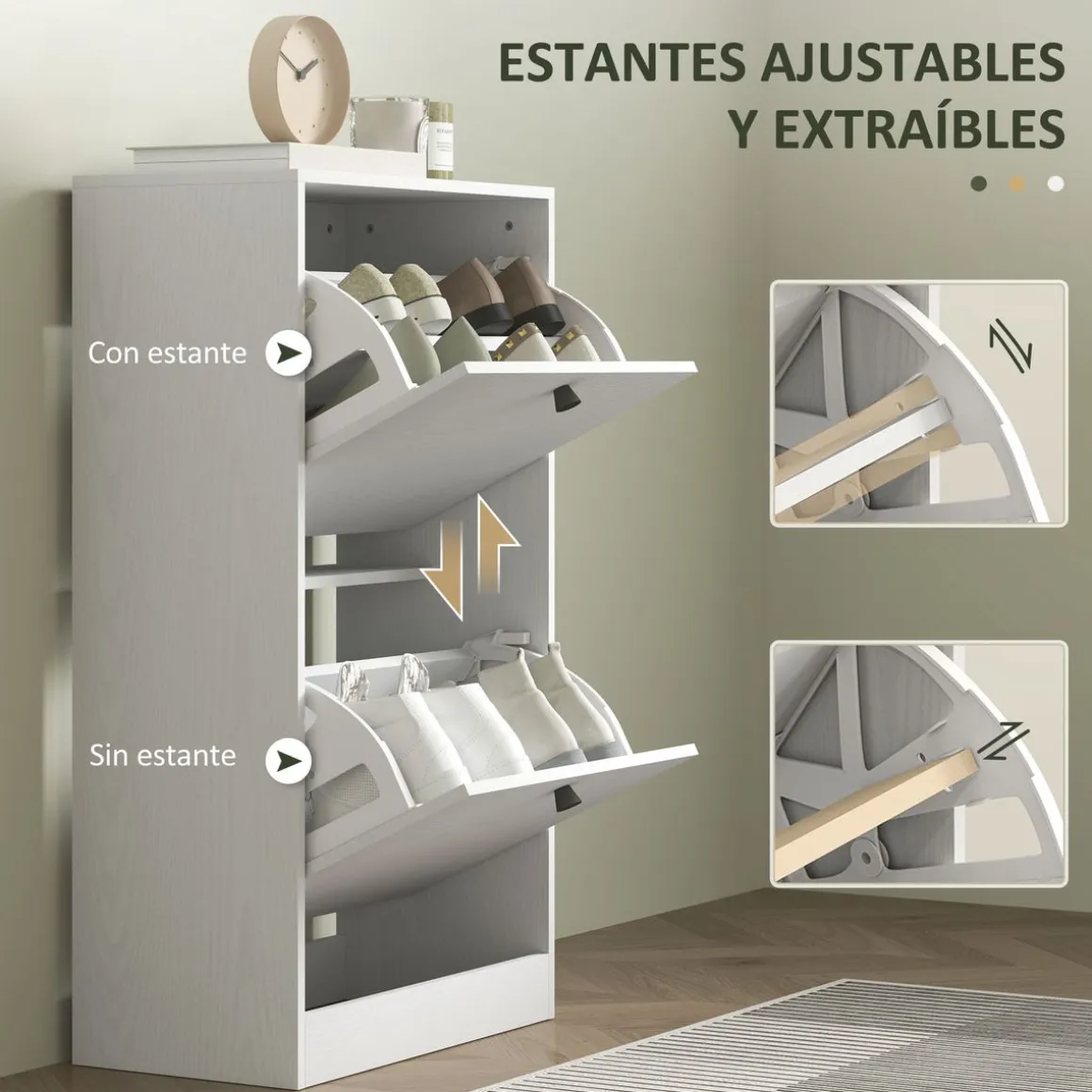 Zapatero Loir Homcom de 2 cajones blanco 85x47x26 cm