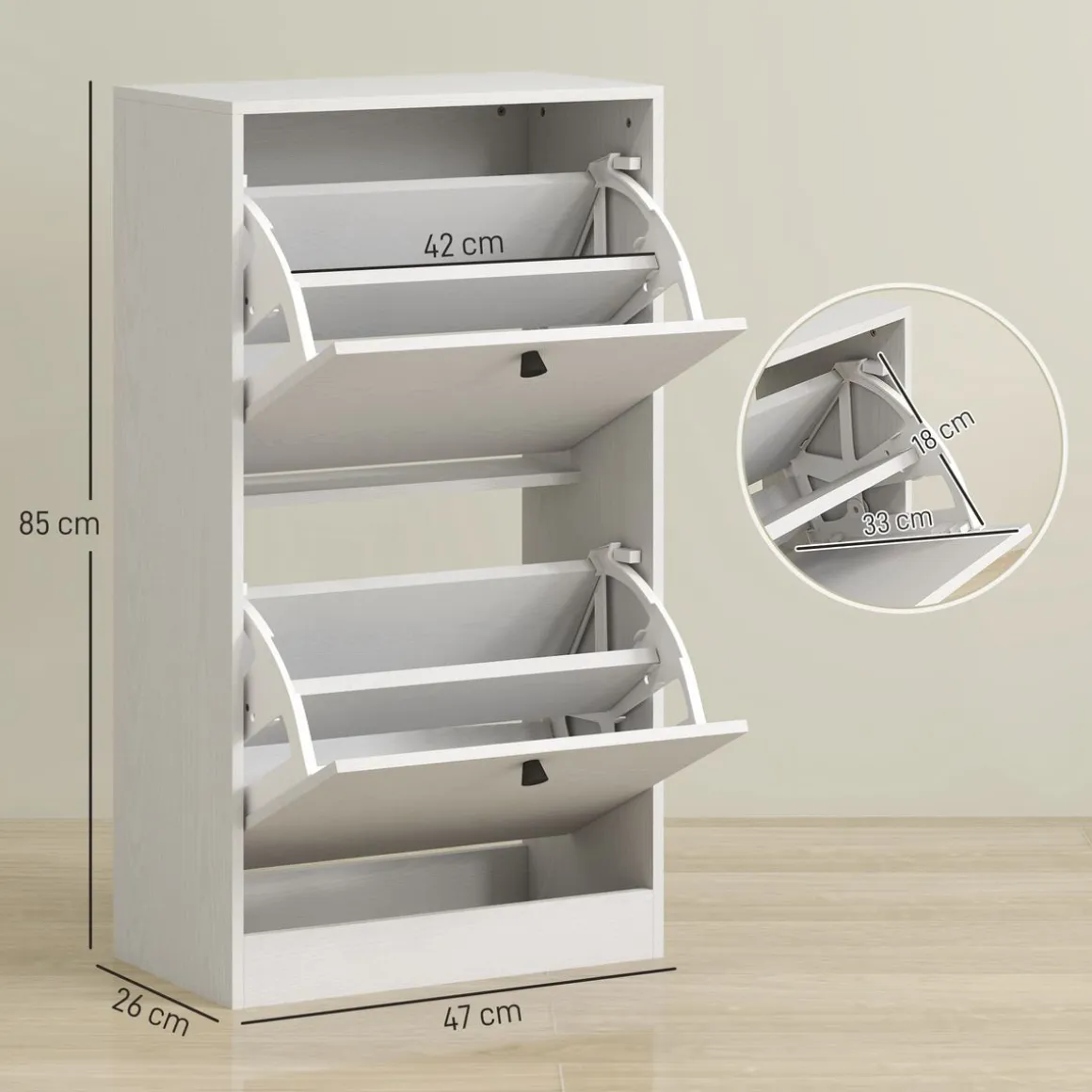 Zapatero Loir Homcom de 2 cajones blanco 85x47x26 cm