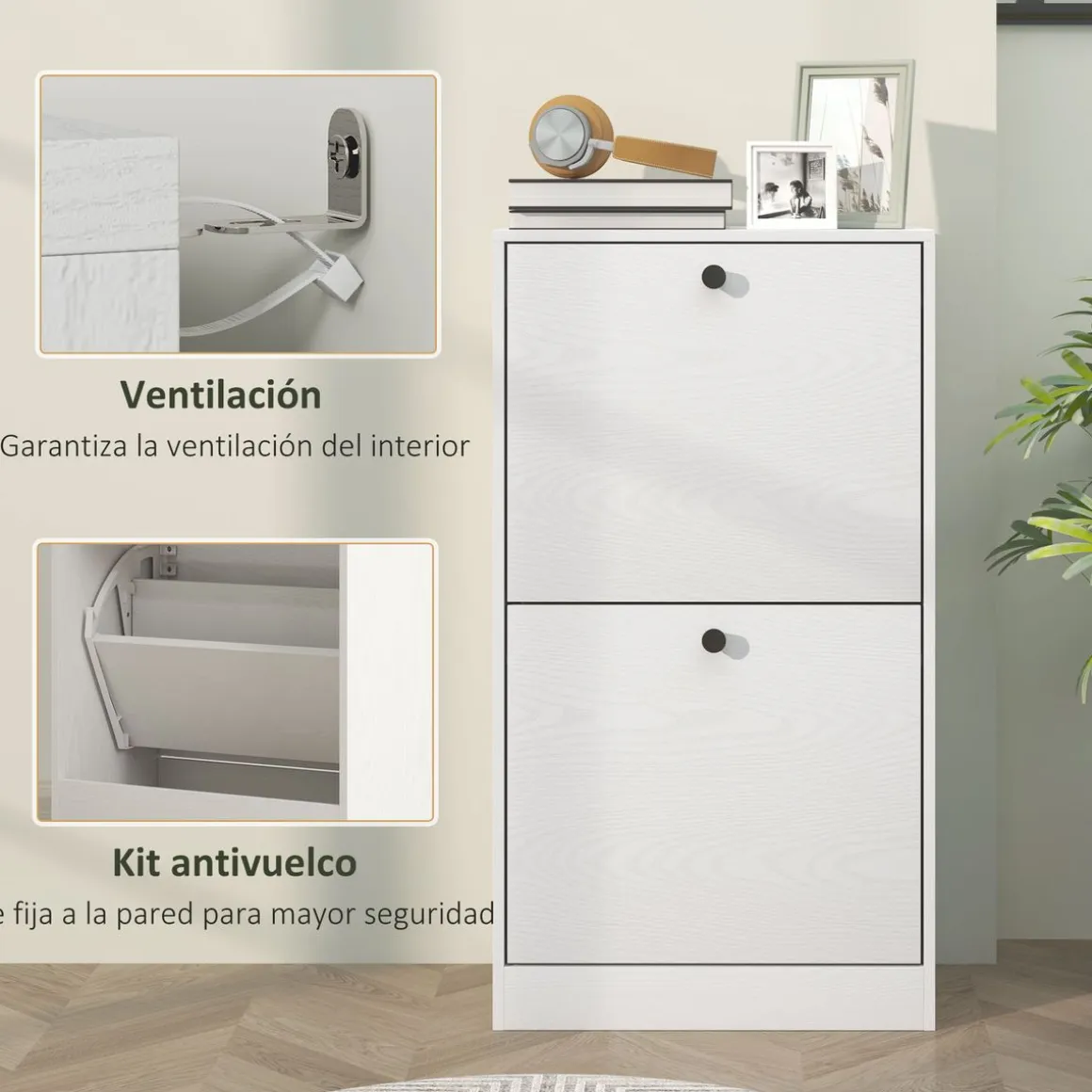 Zapatero Loir Homcom de 2 cajones blanco 85x47x26 cm