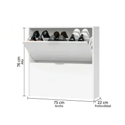 Zapatero Maelys 2 puertas abatibles 12 pares blanco 76x75x22 cm