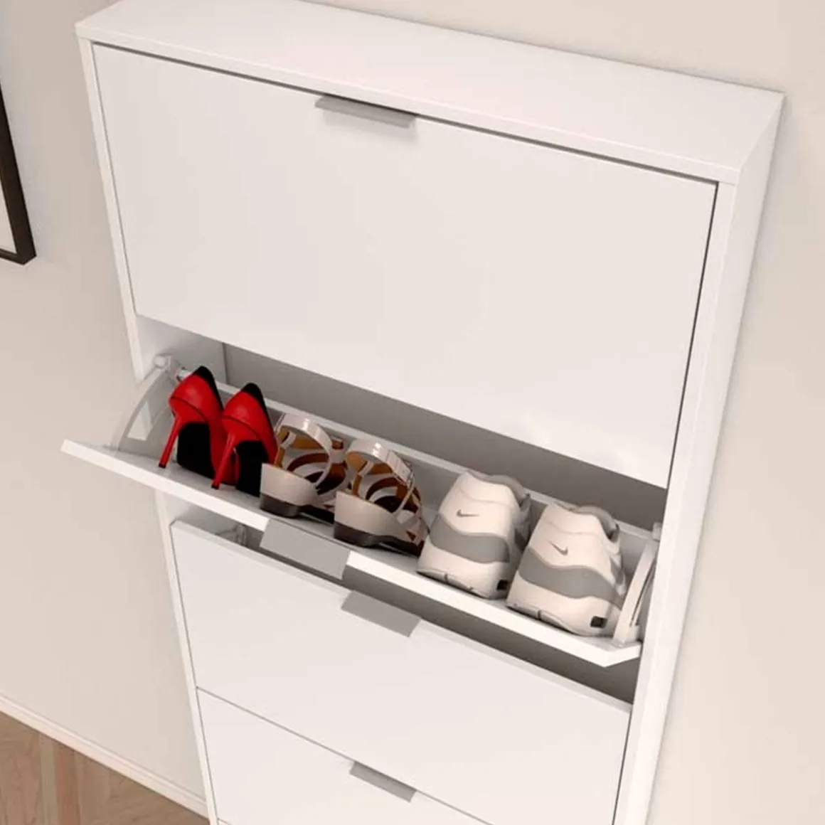 Zapatero Maelys 5 puertas blanco brillo 180x70x17 cm