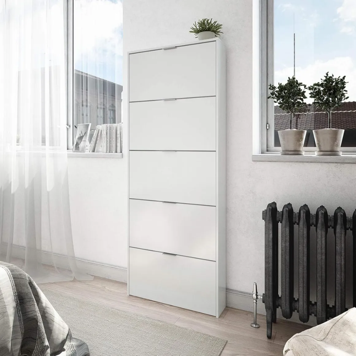 Zapatero Maelys 5 puertas blanco brillo 180x70x17 cm