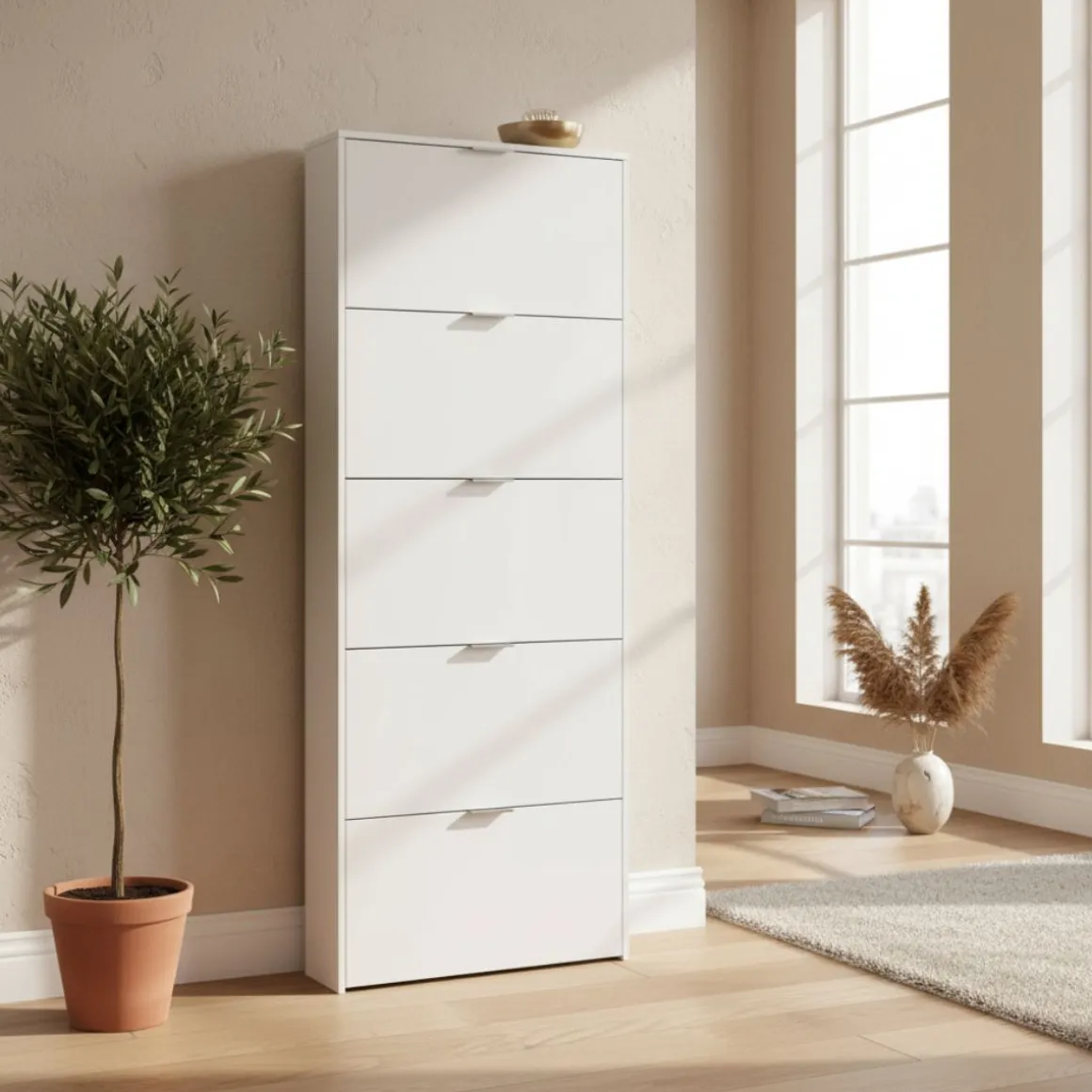 Zapatero Maelys 5 puertas blanco brillo 180x70x17 cm