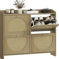 Zapatero Magnolia Homcom 4 puertas 16 pares natural 88x104,5x88 cm