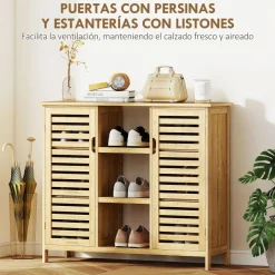 Zapatero Maní Homcom 2 puertas con 3 estantes natural 86x100x33 cm