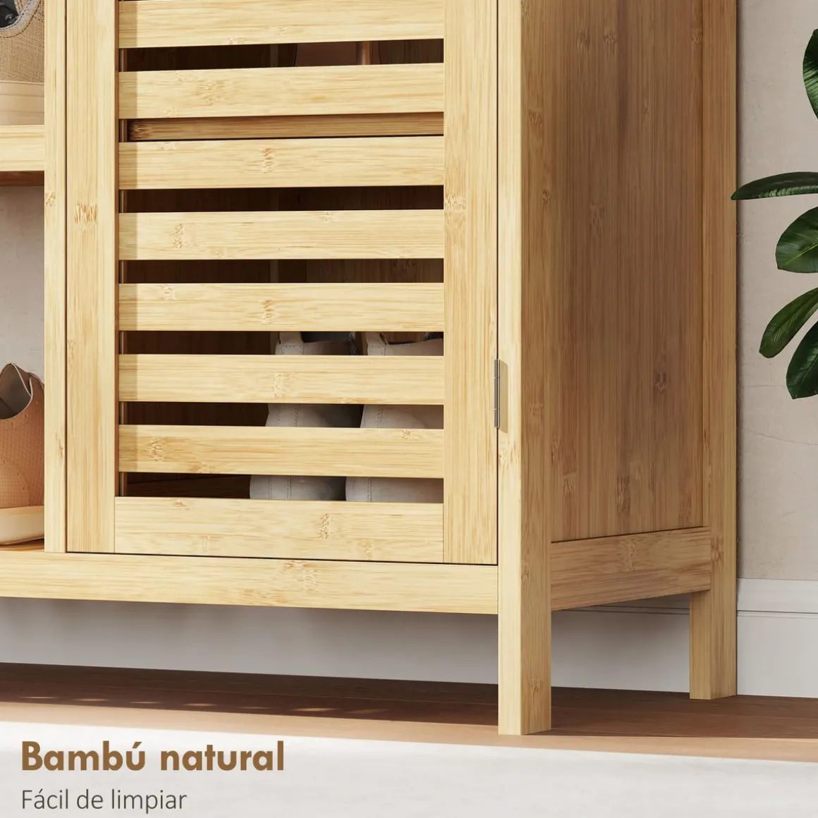 Zapatero Maní Homcom 2 puertas con 3 estantes natural 86x100x33 cm