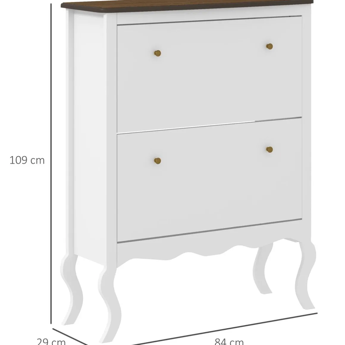 Zapatero Melocotón Homcom 2 cajones abatibles blanco 109x84x29 cm