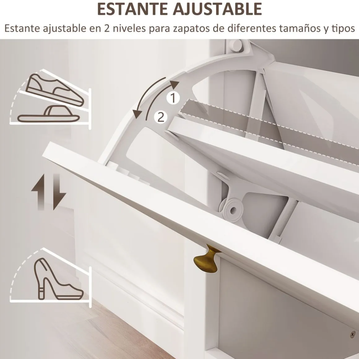 Zapatero Melocotón Homcom 2 cajones abatibles blanco 109x84x29 cm