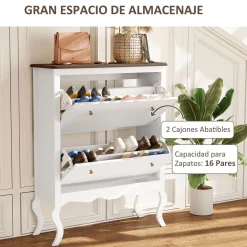 Zapatero Melocotón Homcom 2 cajones abatibles blanco 109x84x29 cm