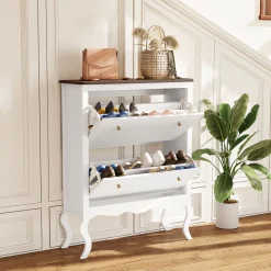 Zapatero Melocotón Homcom 2 cajones abatibles blanco 109x84x29 cm