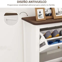 Zapatero Melocotón Homcom 2 cajones abatibles blanco 109x84x29 cm