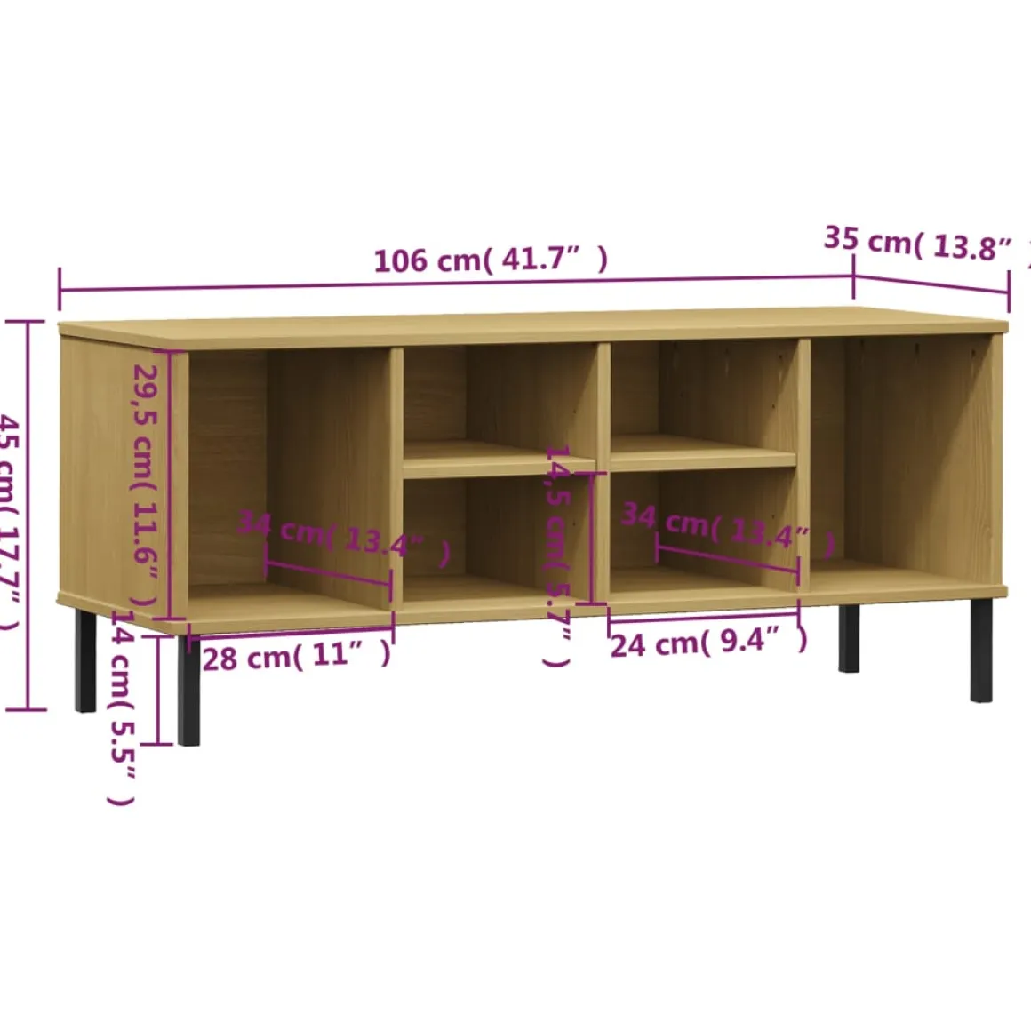 Zapatero Mieles 6 compartimentos madera de pino natural 45x106x35 cm