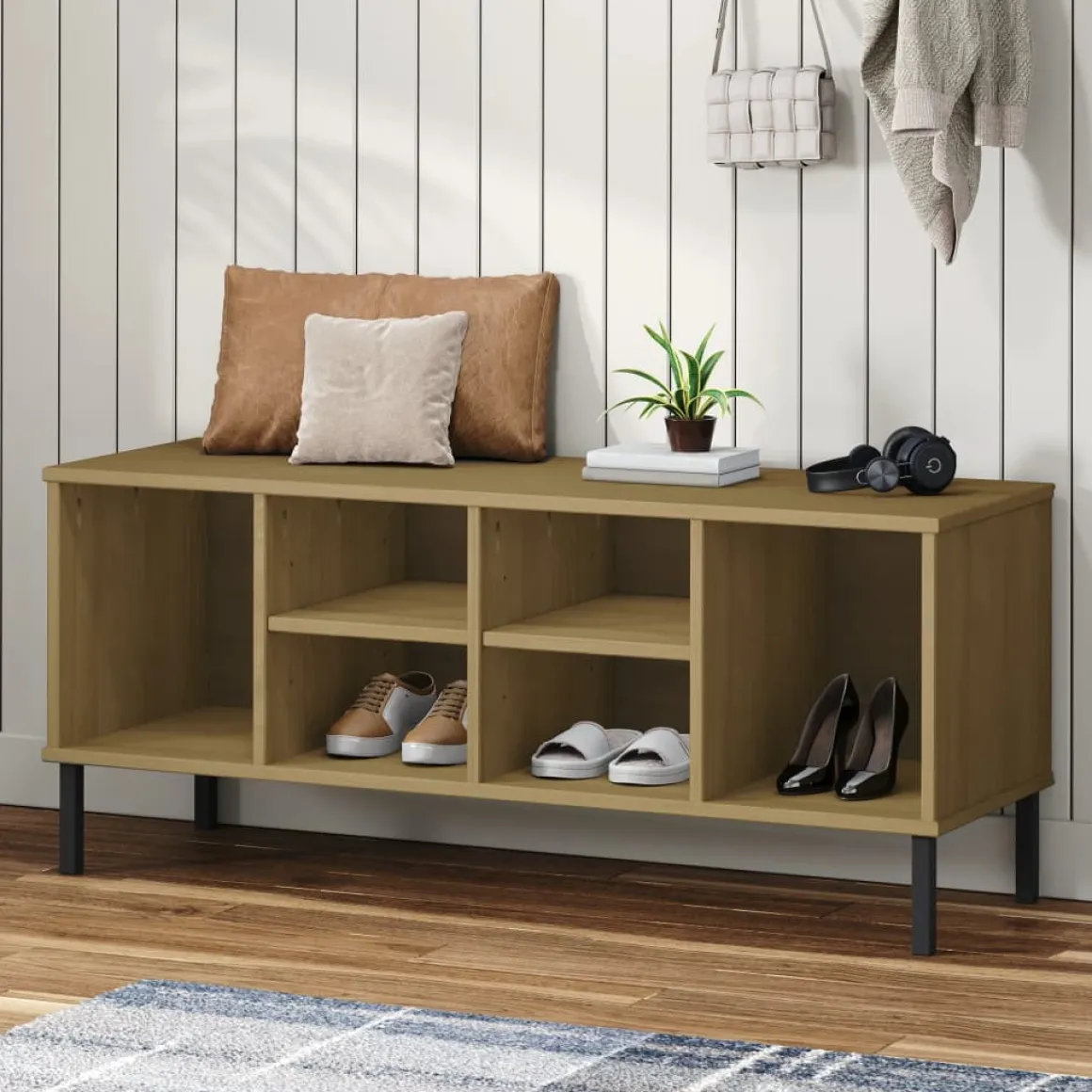 Zapatero Mieles 6 compartimentos madera de pino natural 45x106x35 cm