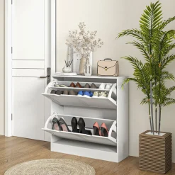Zapatero Milú Homcom 2 cajones abatibles blanco 83x81,5x25 cm