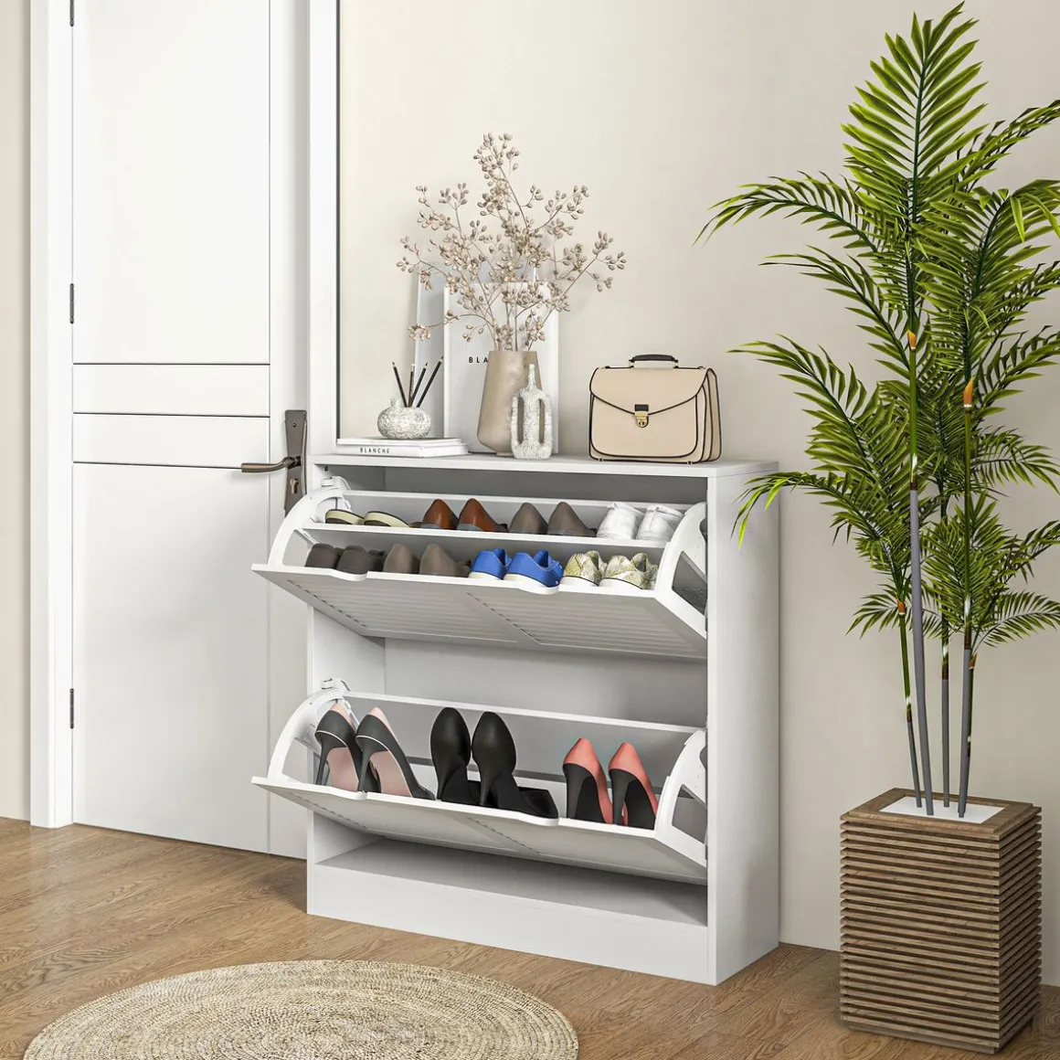 Zapatero Milú Homcom 2 cajones abatibles blanco 83x81,5x25 cm
