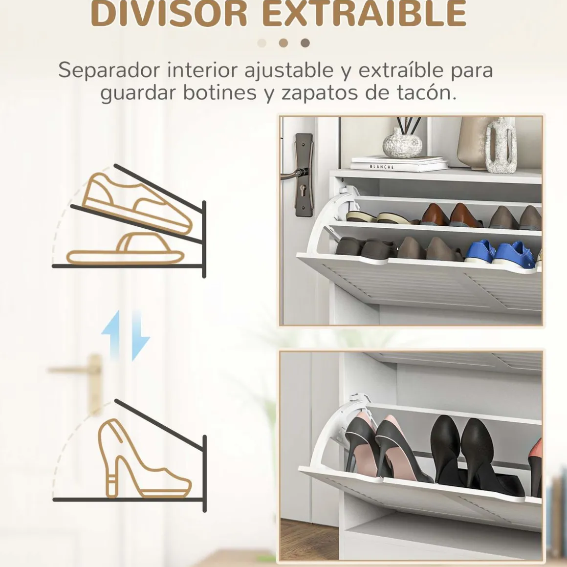 Zapatero Milú Homcom 2 cajones abatibles blanco 83x81,5x25 cm