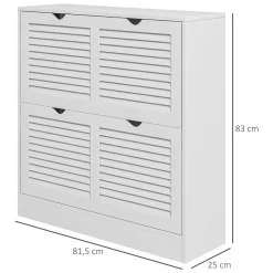 Zapatero Milú Homcom 2 cajones abatibles blanco 83x81,5x25 cm