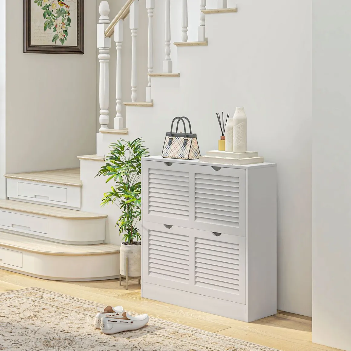 Zapatero Milú Homcom 2 cajones abatibles blanco 83x81,5x25 cm