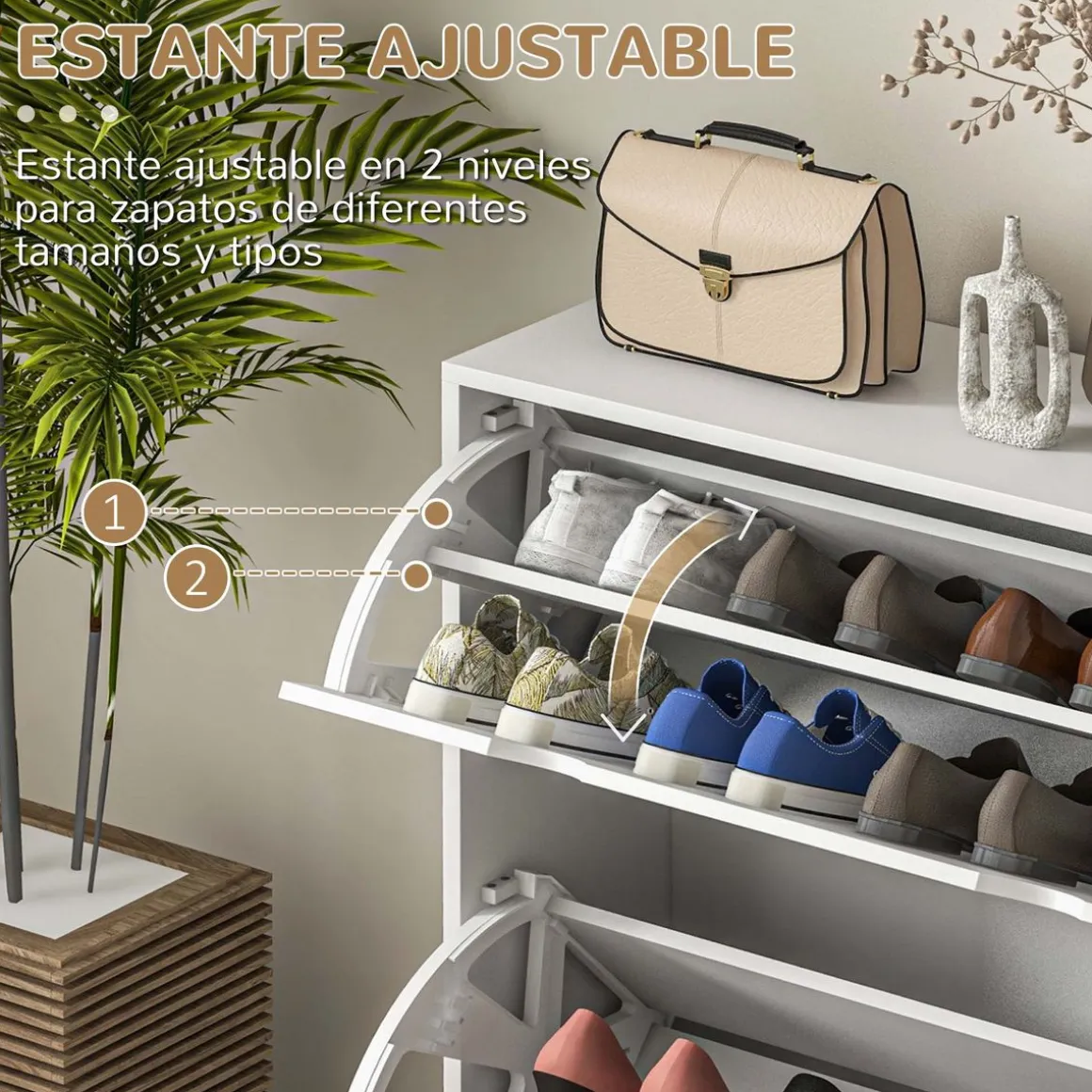Zapatero Milú Homcom 2 cajones abatibles blanco 83x81,5x25 cm