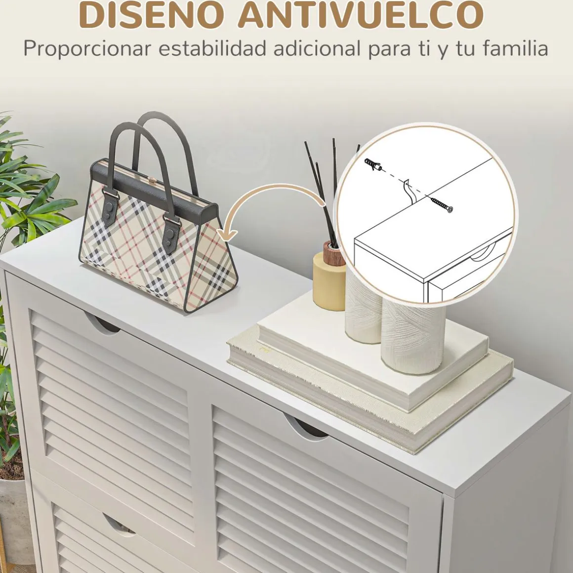 Zapatero Milú Homcom 2 cajones abatibles blanco 83x81,5x25 cm