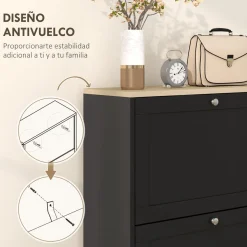 Zapatero Mimbre Homcom 3 cajones abatibles 18 pares negro 115x60x23,5 cm
