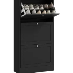 Zapatero Mimbre Homcom 3 cajones abatibles 18 pares negro 115x60x23,5 cm
