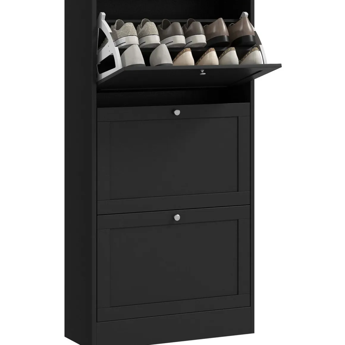 Zapatero Mimbre Homcom 3 cajones abatibles 18 pares negro 115x60x23,5 cm