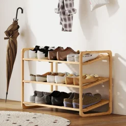 Zapatero Mio Homcom 3 niveles 12 pares natural 50,8x76x33 cm