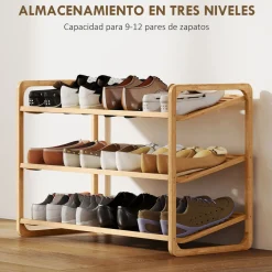 Zapatero Mio Homcom 3 niveles 12 pares natural 50,8x76x33 cm