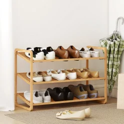 Zapatero Mio Homcom 3 niveles 12 pares natural 50,8x76x33 cm