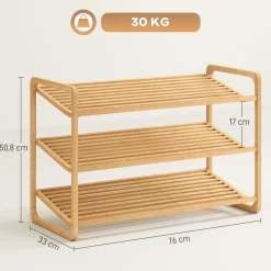 Zapatero Mio Homcom 3 niveles 12 pares natural 50,8x76x33 cm