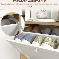 Zapatero Nami Homcom 2 puertas abatibles 12 pares natural/blanco 75,5x60x24,5 cm